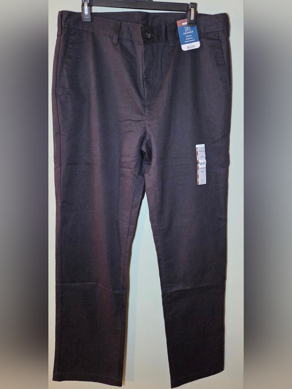 George Men's Classic Khaki Pants 36x34 Black Straight Leg Flat Front NWT